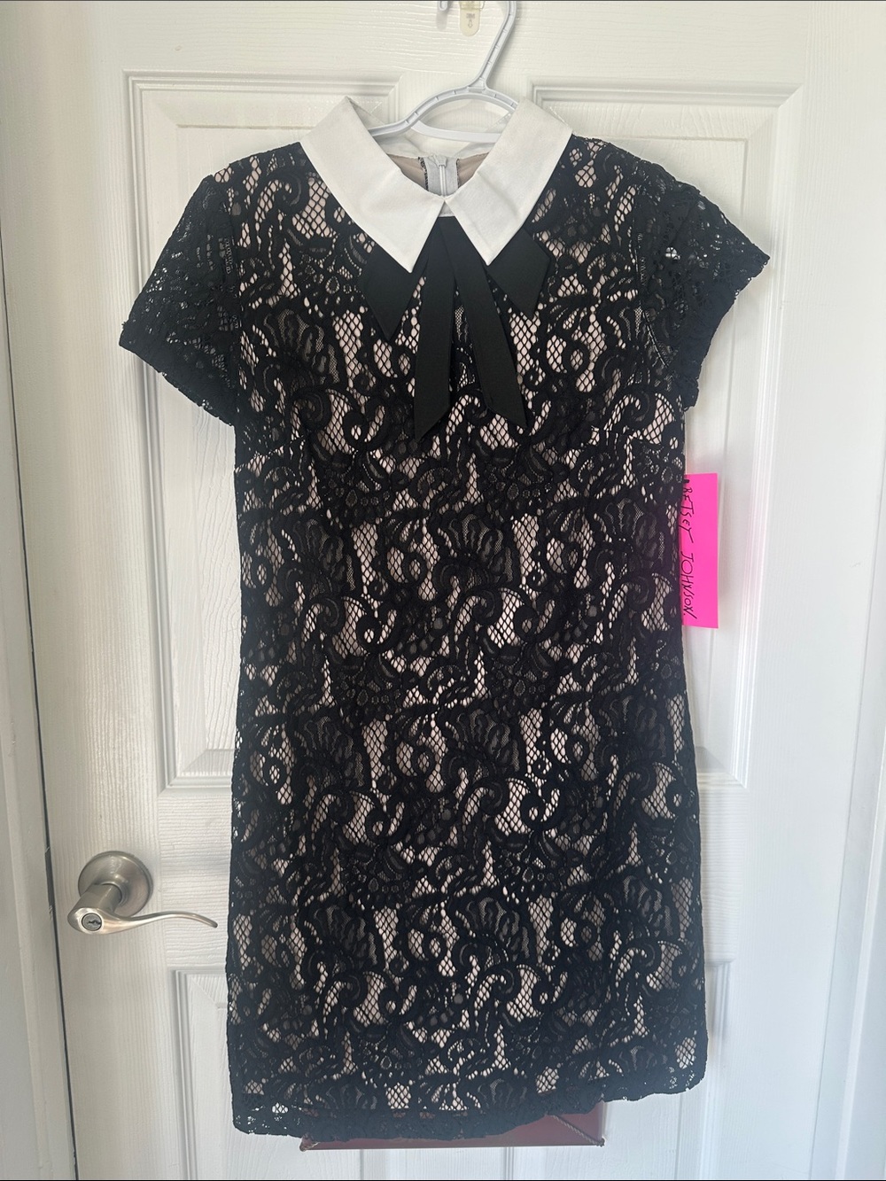 Betsey Johnson Black Lace Dress with White Collar and Black Bow